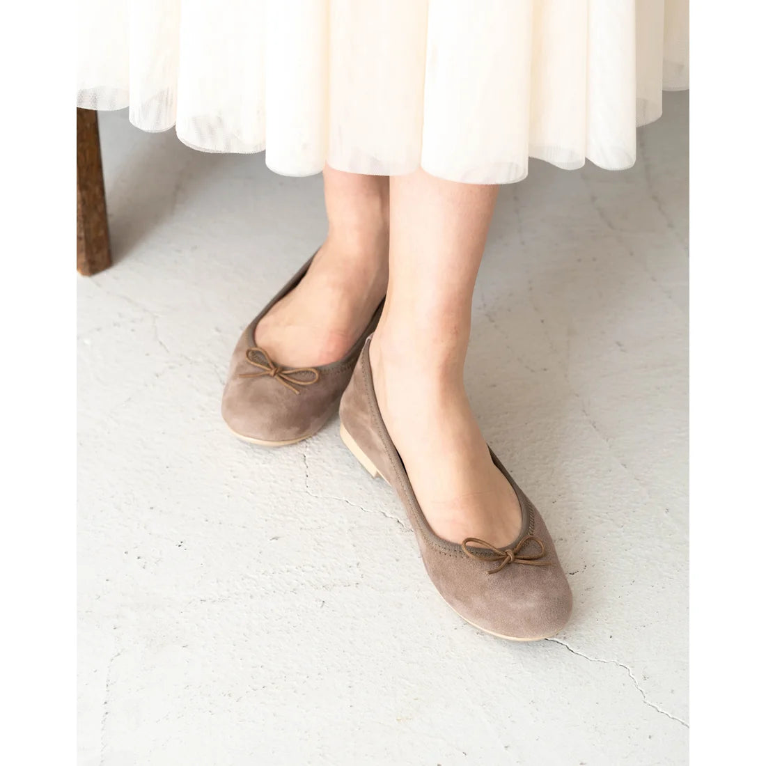 日本製【珍珠色調防水】Emma Francis 真皮 圓頭平底芭蕾舞鞋(02b-L S155)(Charcoal grey leather suede)(チャコールグレー レザースエード)