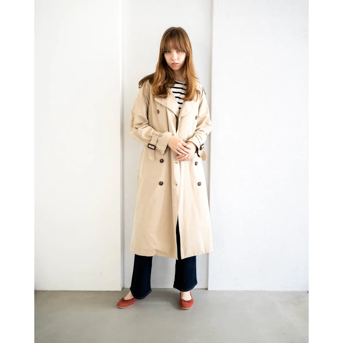 日本製【珍珠色調防水】Emma Francis 真皮 圓頭平底芭蕾舞鞋(02b-L S129)(orange leather suede)(オレンジ レザースエード)