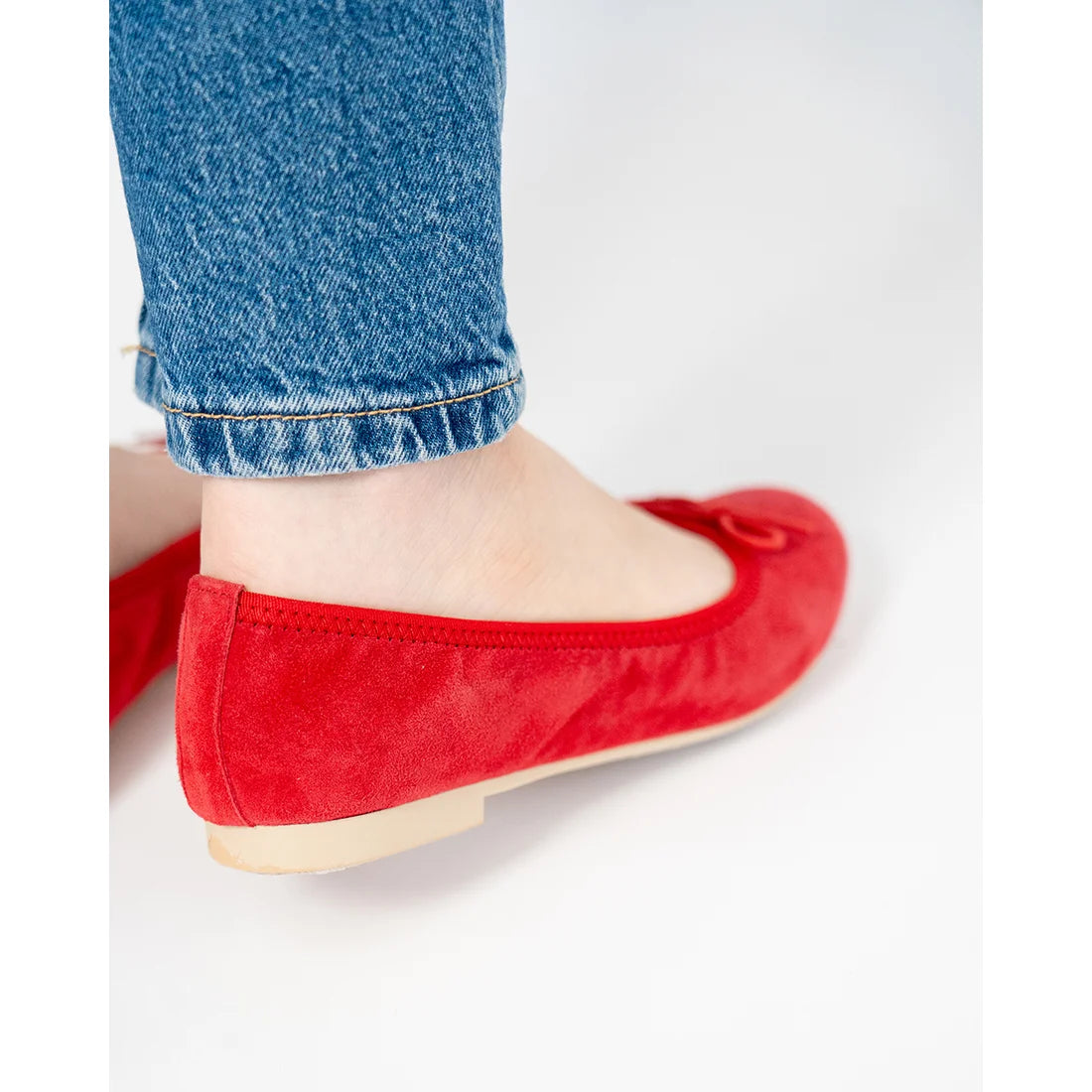 日本製【珍珠色調防水】Emma Francis 真皮 圓頭平底芭蕾舞鞋(02b-L S135)(Red leather suede)(レッド レザースエード)