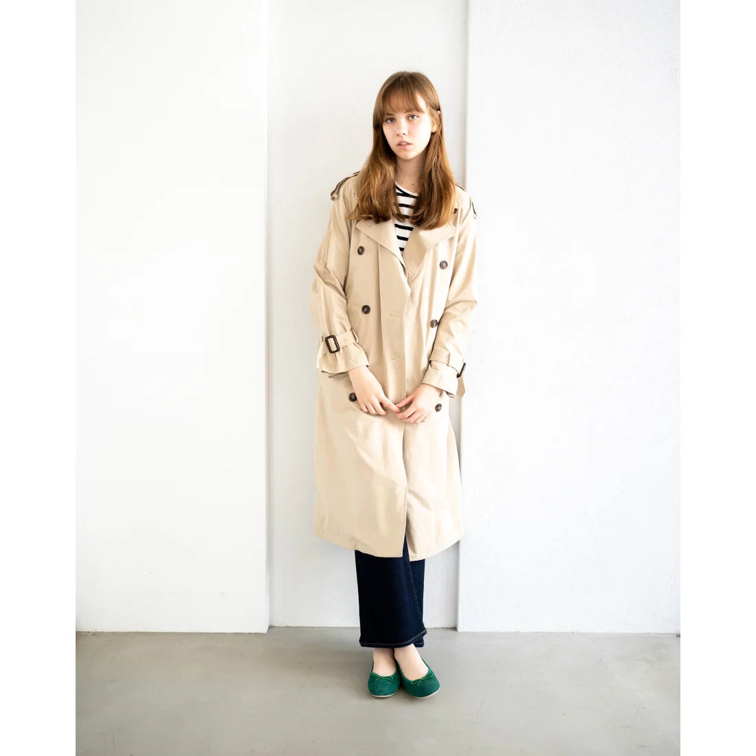 日本製【珍珠色調防水】Emma Francis 真皮 圓頭平底芭蕾舞鞋(02b-L S111)(Green leather suede)(グリーン レザースエード)