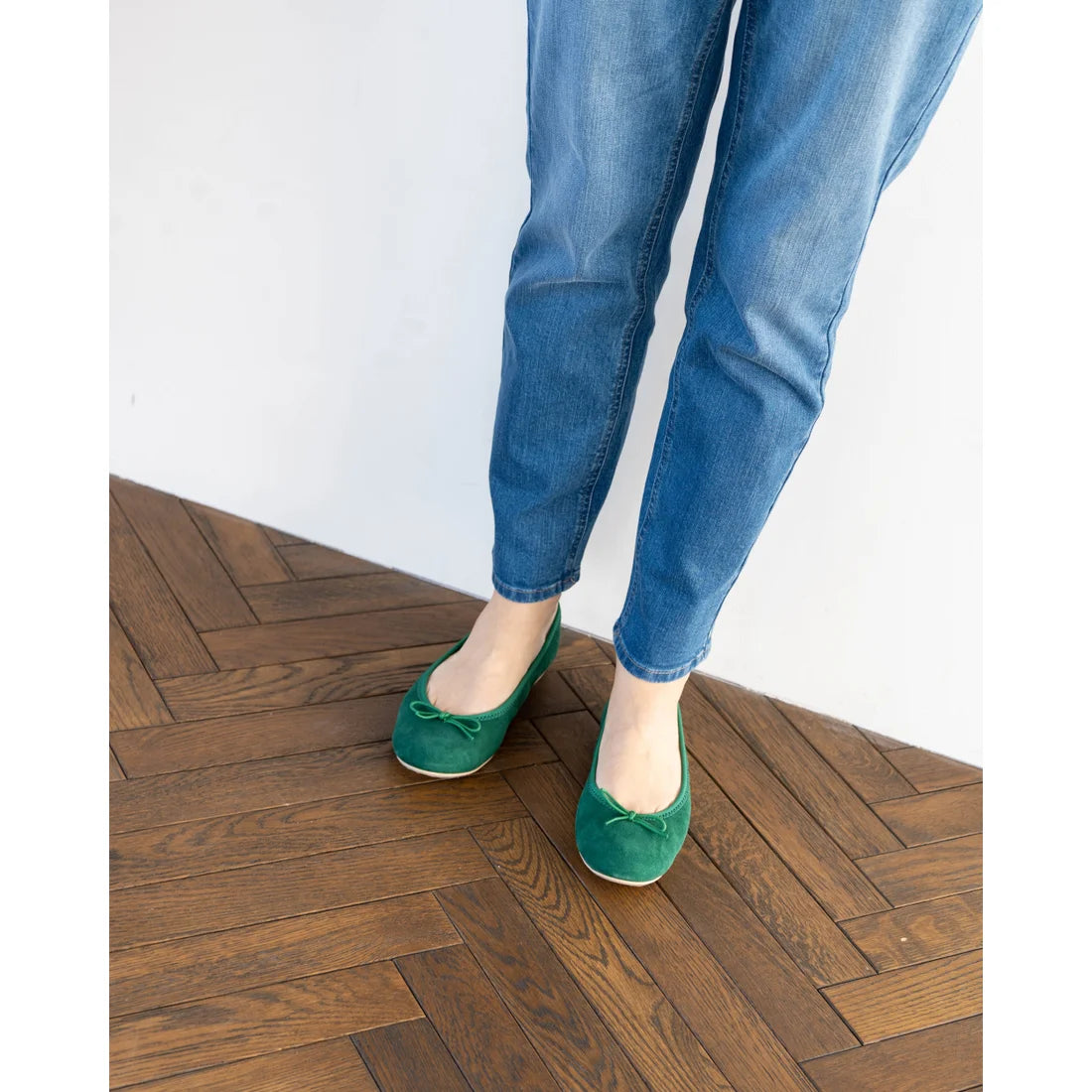 日本製【珍珠色調防水】Emma Francis 真皮 圓頭平底芭蕾舞鞋(02b-L S111)(Green leather suede)(グリーン レザースエード)