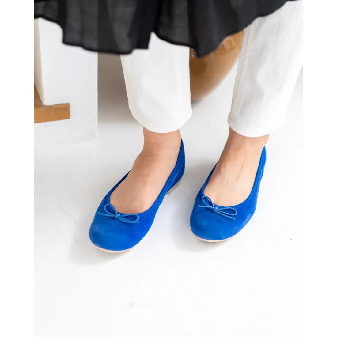日本製【珍珠色調防水】Emma Francis 真皮 圓頭平底芭蕾舞鞋(02b-L S120)(Blue leather suede)(ブルー レザースエード)