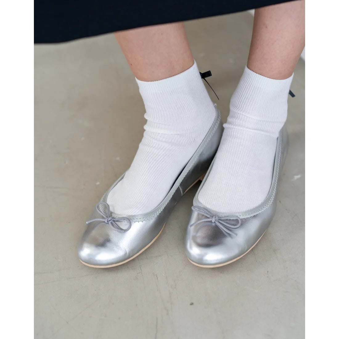 日本製【珍珠色調防水】Emma Francis 真皮 圓頭平底芭蕾舞鞋(02b-L M162)(Silver leather suede)(シルバー レザースエード)