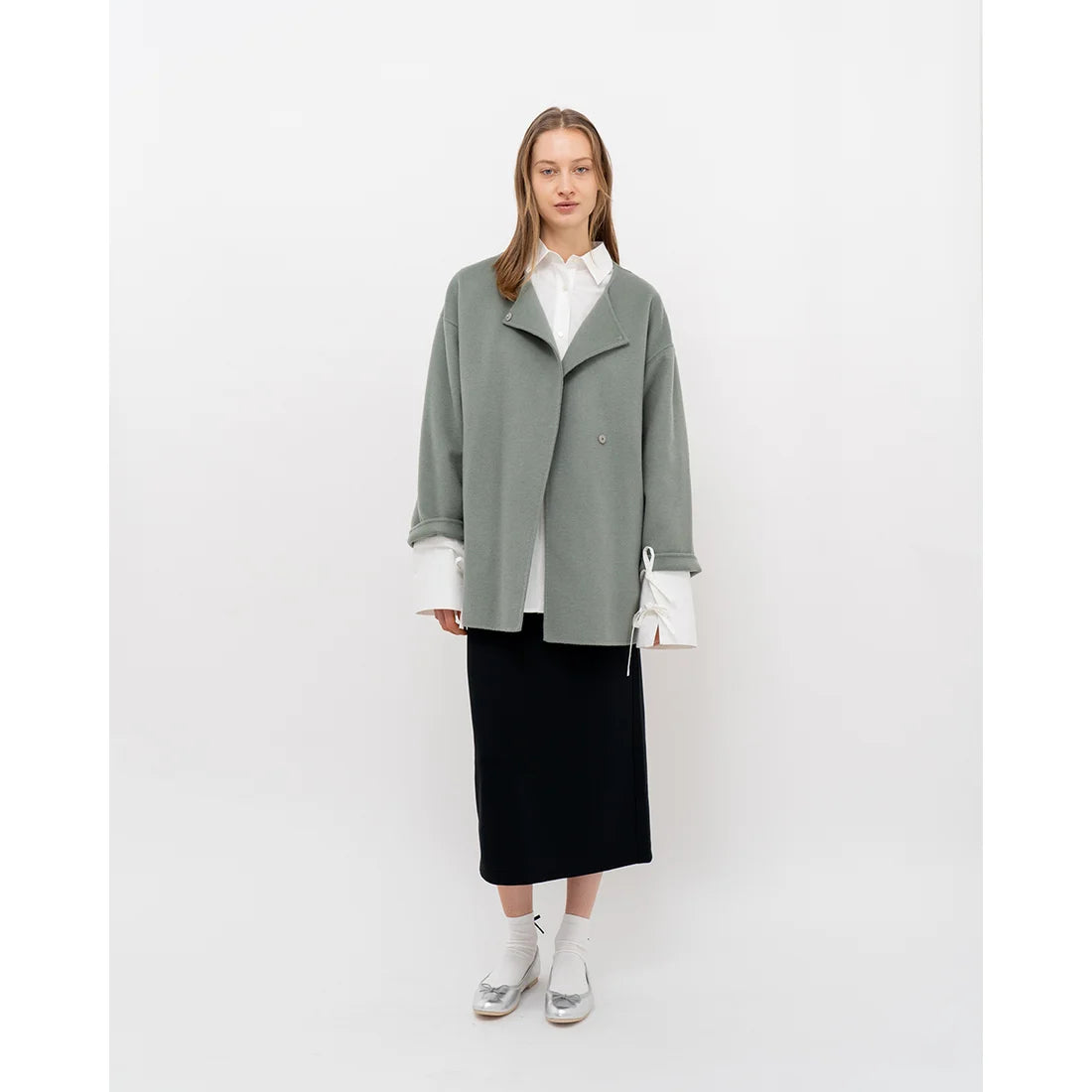 日本製【珍珠色調防水】Emma Francis 真皮 圓頭平底芭蕾舞鞋(02b-L M162)(Silver leather suede)(シルバー レザースエード)