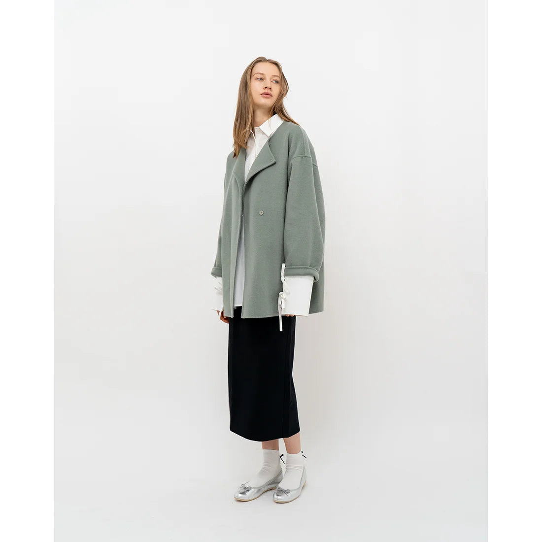 日本製【珍珠色調防水】Emma Francis 真皮 圓頭平底芭蕾舞鞋(02b-L M162)(Silver leather suede)(シルバー レザースエード)
