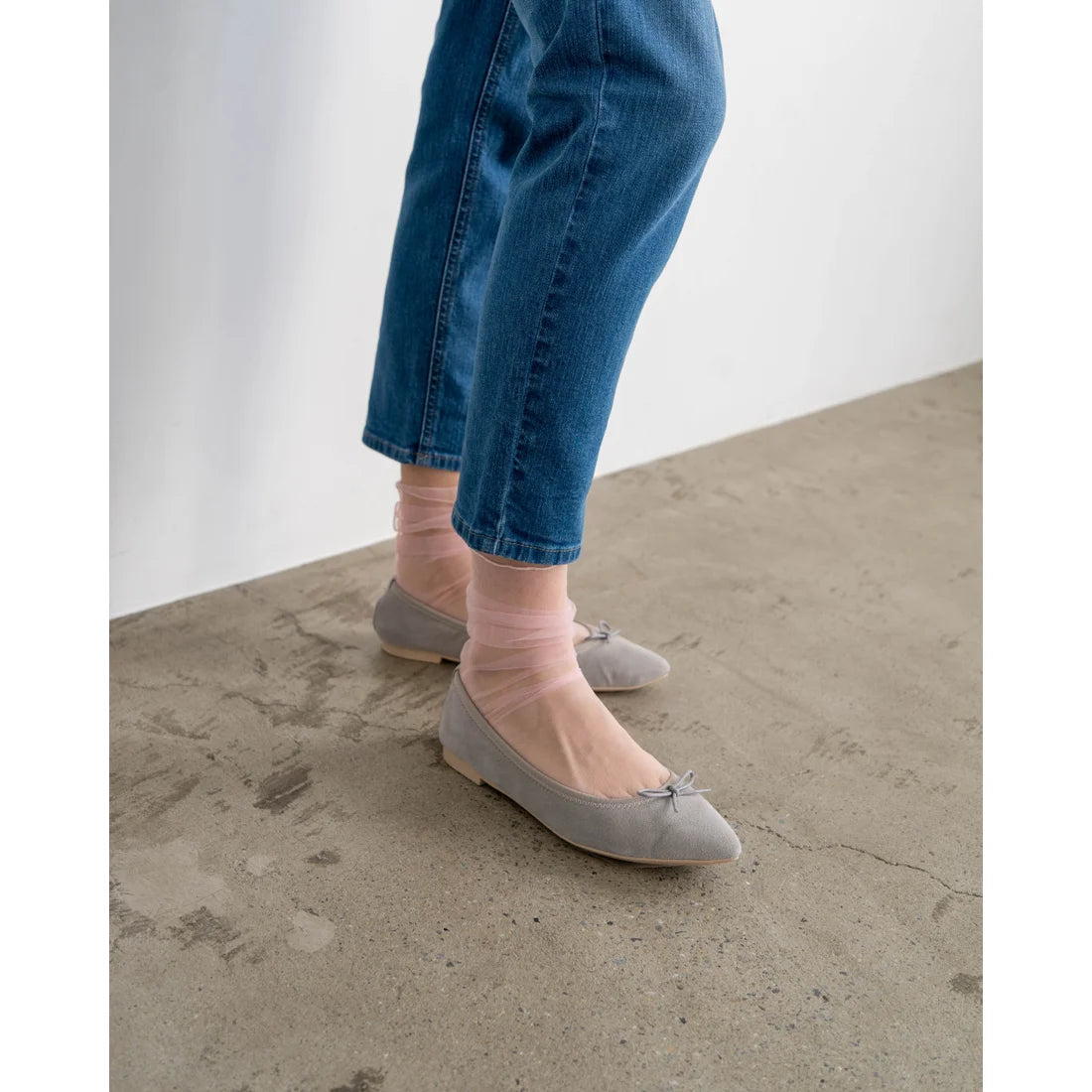 日本製【珍珠色調防水】Emma Francis尖頭平底芭蕾舞鞋 (01b-L S153) (Grey leather suede)(グレー レザースエード)