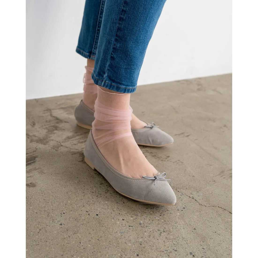 日本製【珍珠色調防水】Emma Francis尖頭平底芭蕾舞鞋 (01b-L S153) (Grey leather suede)(グレー レザースエード)