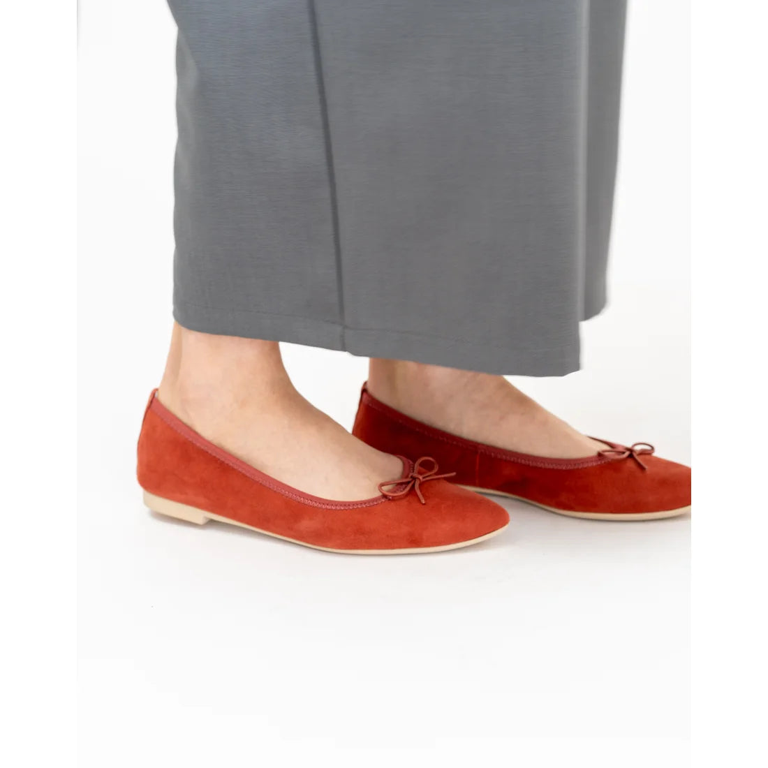 日本製【珍珠色調防水】Emma Francis尖頭平底芭蕾舞鞋(01b-L S129)(orange leather suede)(オレンジ レザースエード)