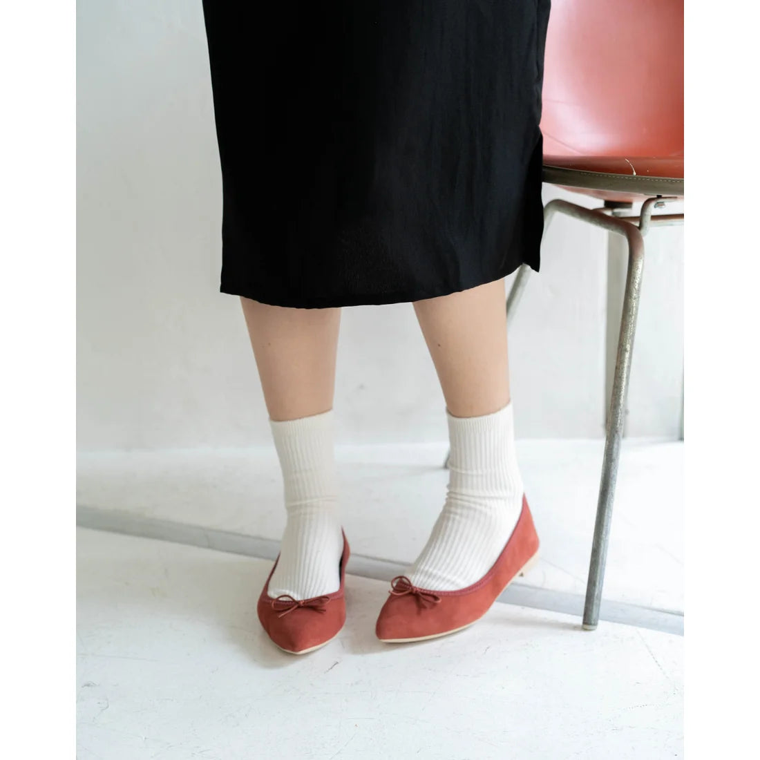 日本製【珍珠色調防水】Emma Francis尖頭平底芭蕾舞鞋(01b-L S129)(orange leather suede)(オレンジ レザースエード)
