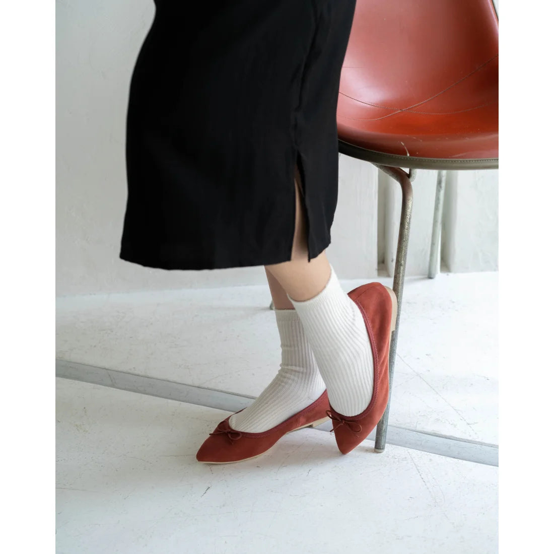 日本製【珍珠色調防水】Emma Francis尖頭平底芭蕾舞鞋(01b-L S129)(orange leather suede)(オレンジ レザースエード)