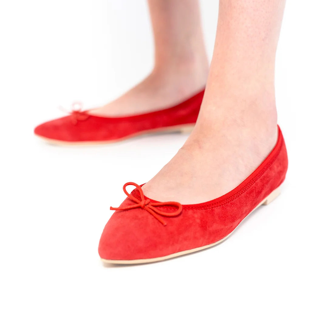 日本製【珍珠色調防水】Emma Francis尖頭平底芭蕾舞鞋 (01b-L S135) (Red leather suede)(レッド レザースエード)