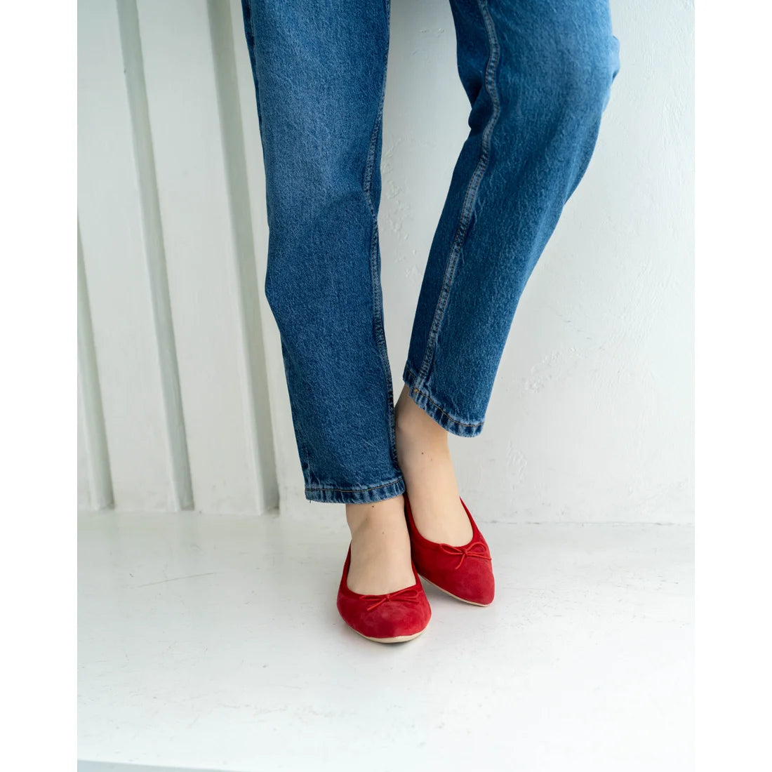日本製【珍珠色調防水】Emma Francis尖頭平底芭蕾舞鞋 (01b-L S135) (Red leather suede)(レッド レザースエード)