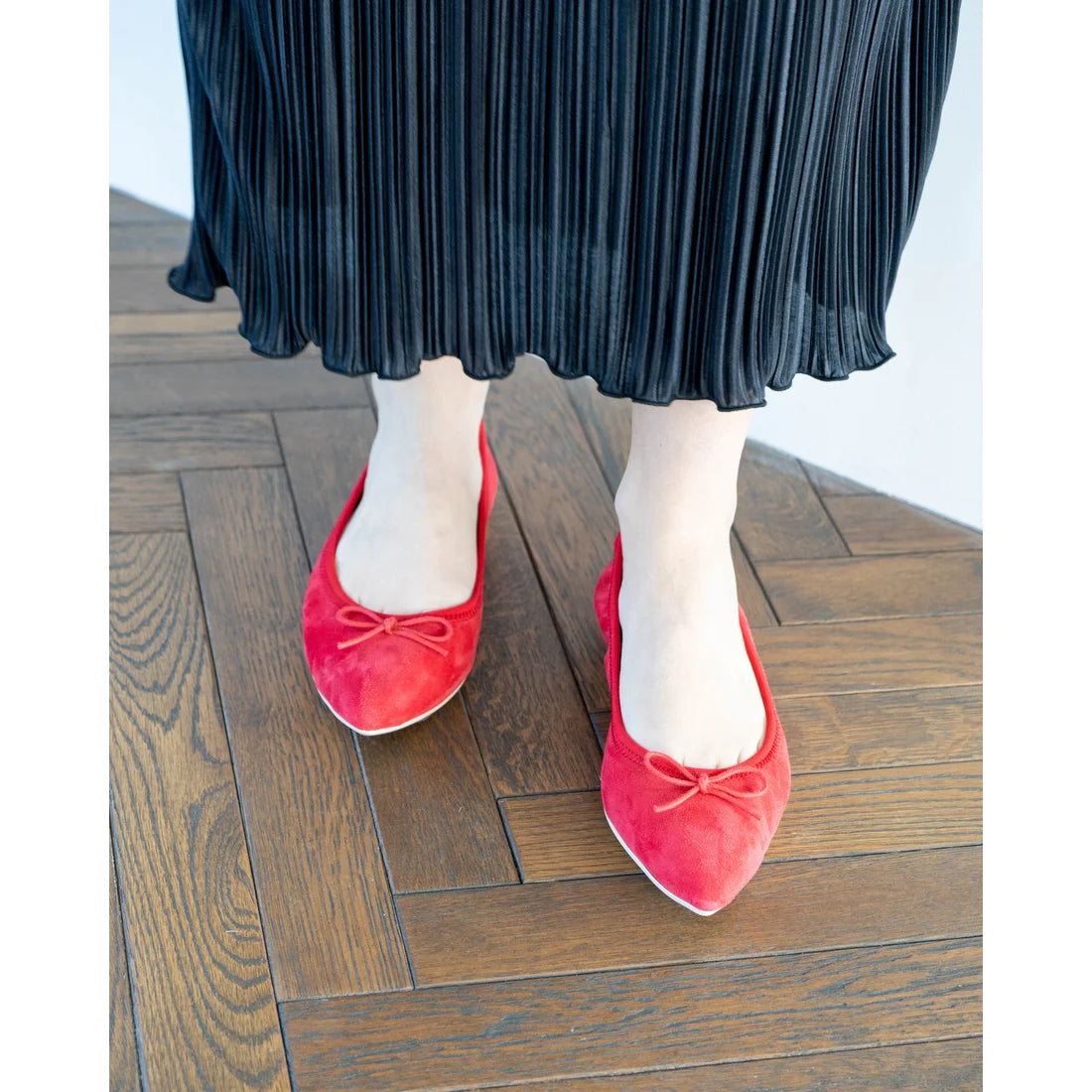 日本製【珍珠色調防水】Emma Francis尖頭平底芭蕾舞鞋 (01b-L S135) (Red leather suede)(レッド レザースエード)