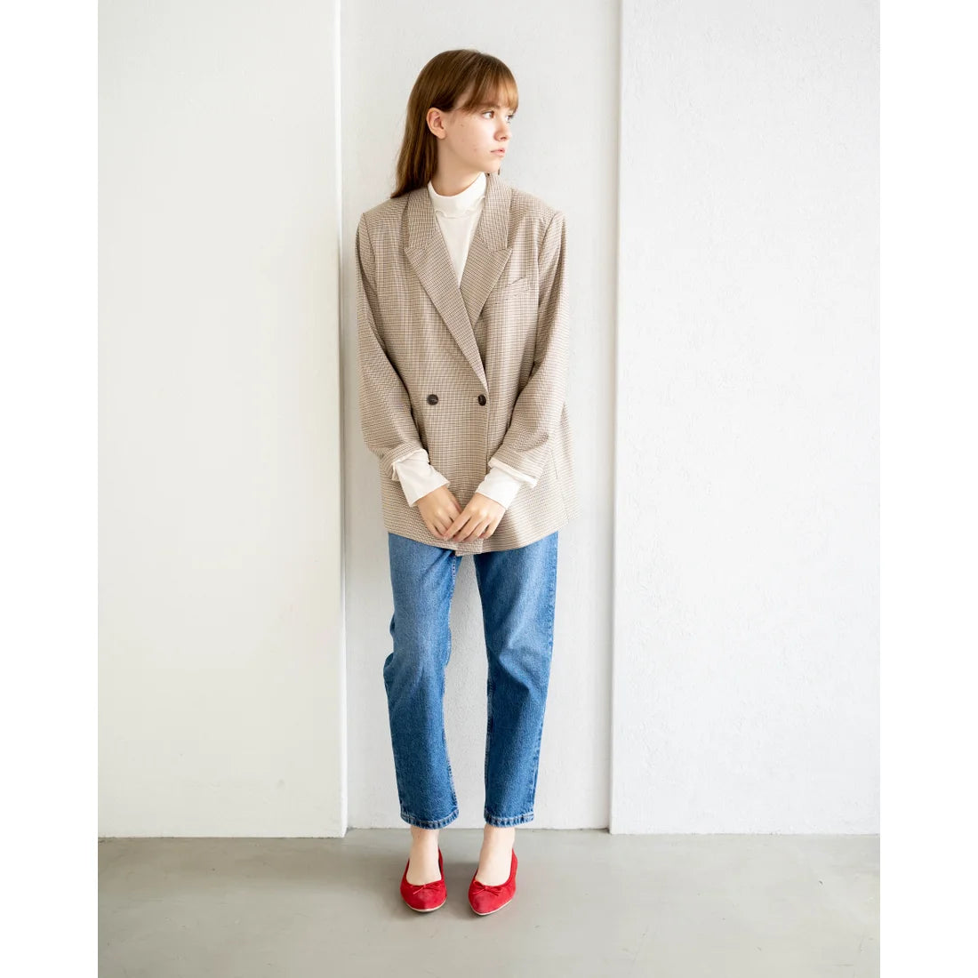 日本製【珍珠色調防水】Emma Francis尖頭平底芭蕾舞鞋 (01b-L S135) (Red leather suede)(レッド レザースエード)