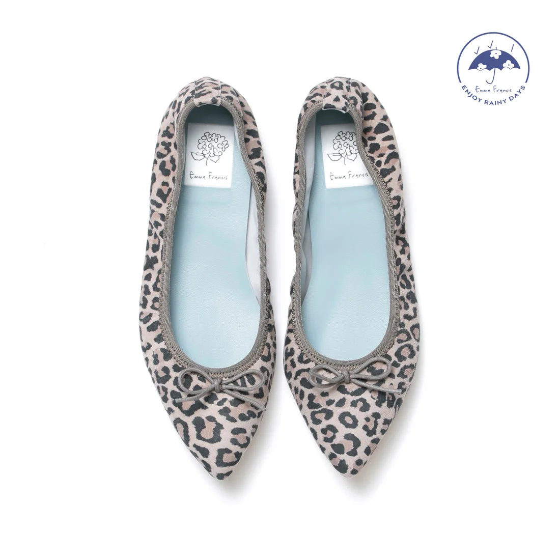 日本製【珍珠色調防水】Emma Francis 真皮尖頭平底芭蕾舞鞋(01b-L S334)(Leopard print leather suede)(レオパード柄 レザースエード)