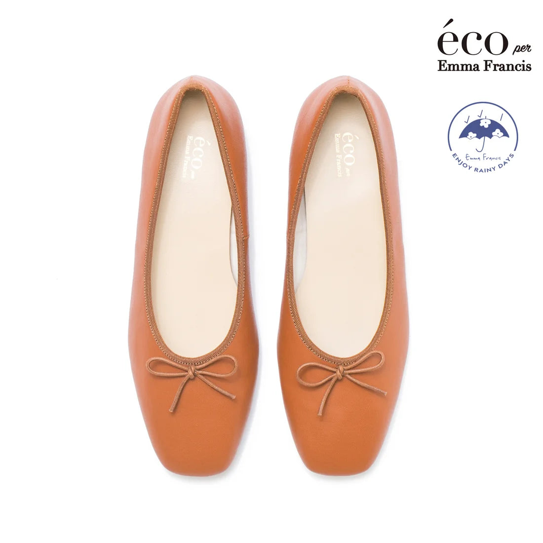 日本製【蘋果皮】【防水】 Emma Francis方頭平底芭蕾舞鞋(03b-AP 186)(Camel Apple Leather Smooth)(キャメル アップルレザースムース)
