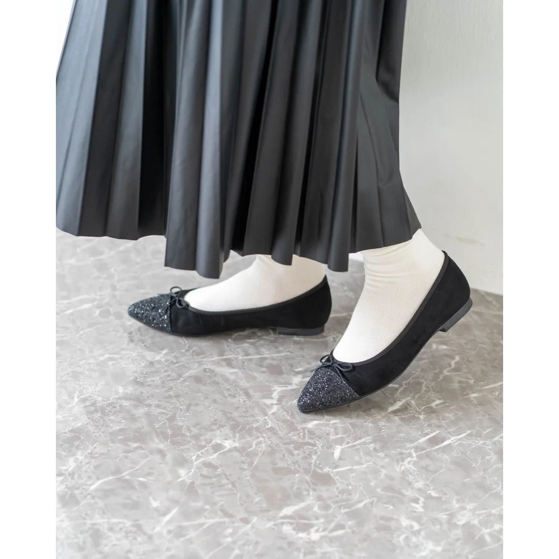日本製 Emma Francis 絨面革尖頭平底芭蕾舞鞋 (01l-S 101)(Black suede)(ブラック スエード)