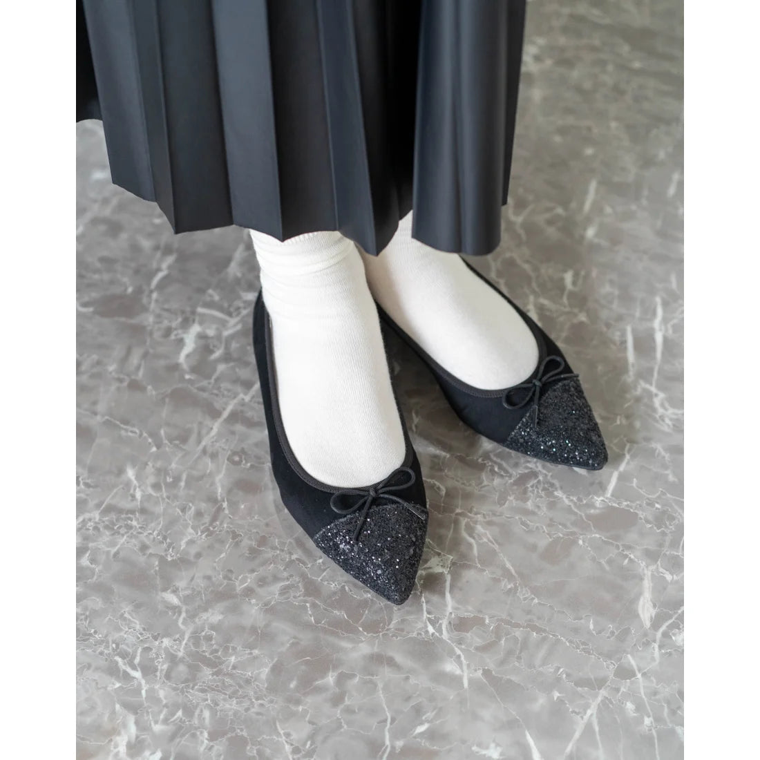 日本製 Emma Francis 絨面革尖頭平底芭蕾舞鞋 (01l-S 101)(Black suede)(ブラック スエード)