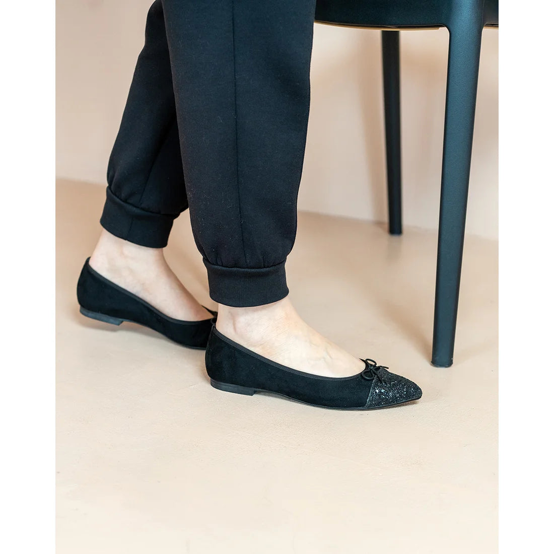 日本製 Emma Francis 絨面革尖頭平底芭蕾舞鞋 (01l-S 101)(Black suede)(ブラック スエード)