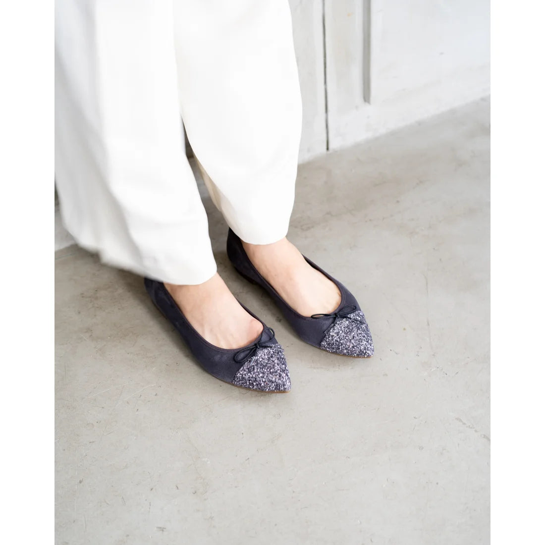 日本製 Emma Francis 絨面革尖頭平底芭蕾舞鞋 (01l-S 153)(Gray suede)(グレー スエード)