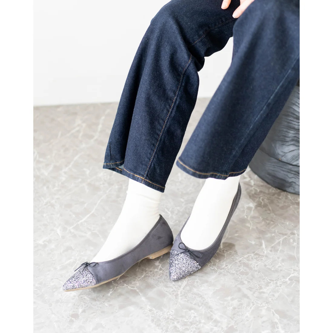 日本製 Emma Francis 絨面革尖頭平底芭蕾舞鞋 (01l-S 153)(Gray suede)(グレー スエード)