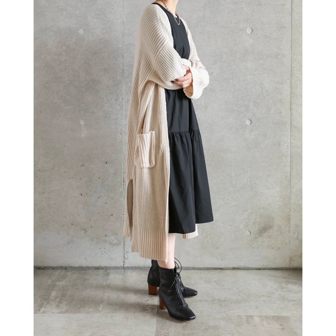 日本製Emma Francis 繫帶疊跟靴(黑色滑順)(9005-P 101)(black smooth)(ブラック スムース)