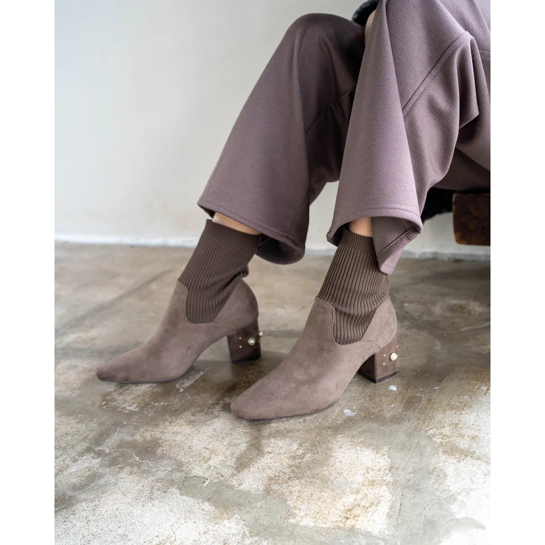 日本製Emma Francis 珍珠跟針織靴(炭灰色麂皮)(9006-S 155)(charcoal gray suede)(charcoal gray suede)