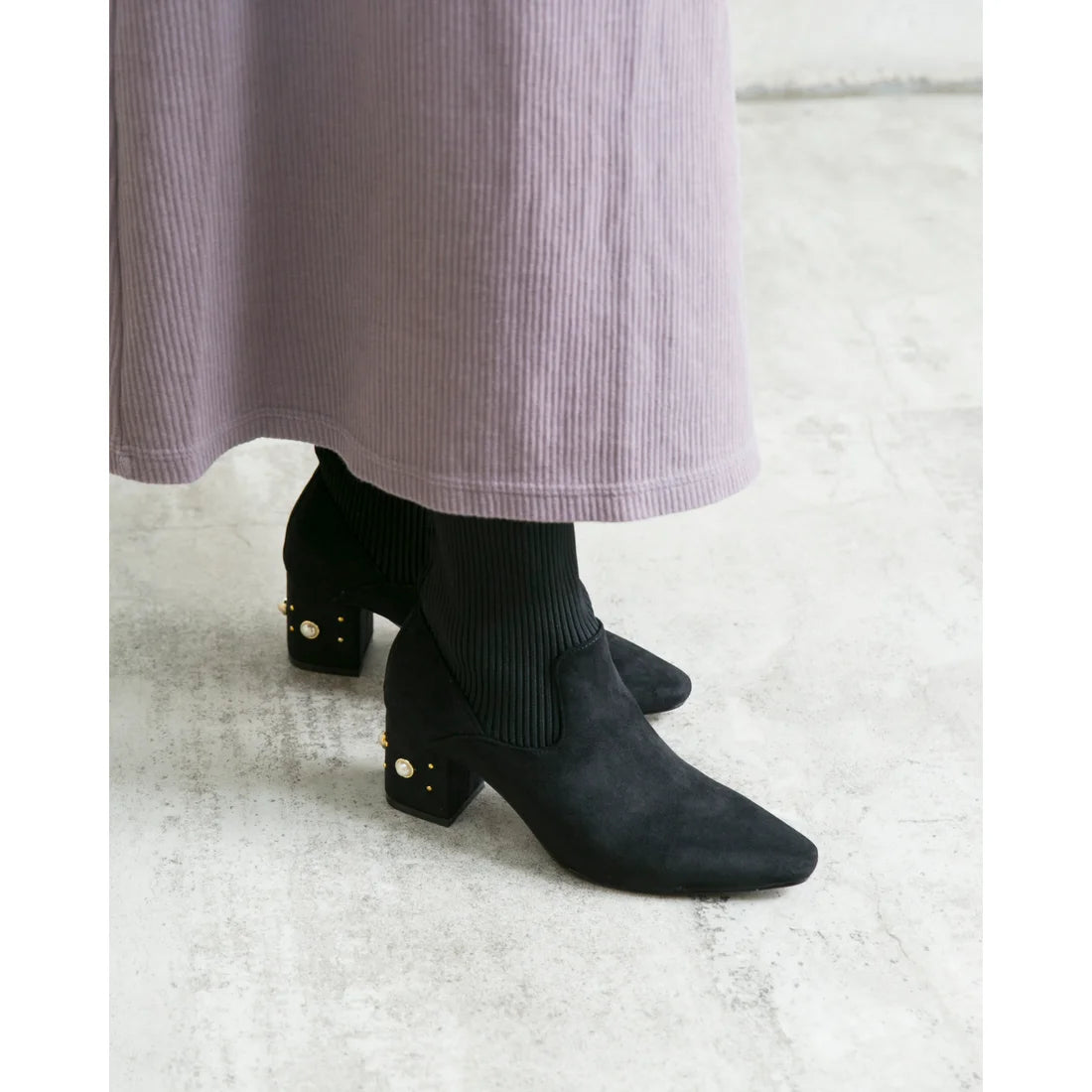 日本製Emma Francis 珍珠跟針織靴(黑色絨面革)(9006-S 101)(black suede)(ブラック スエード)