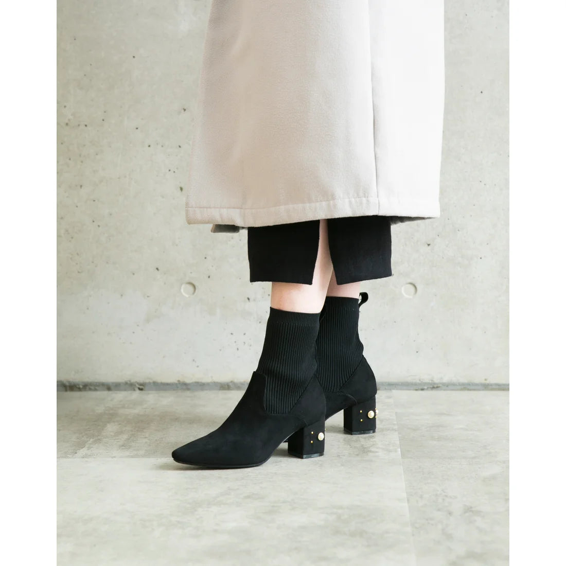 日本製Emma Francis 珍珠跟針織靴(黑色絨面革)(9006-S 101)(black suede)(ブラック スエード)