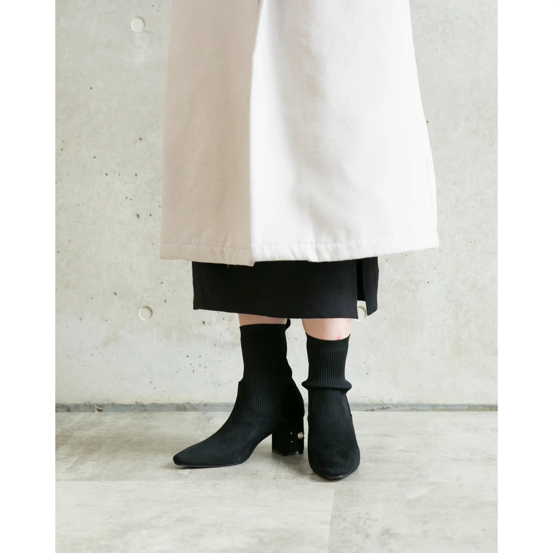 日本製Emma Francis 珍珠跟針織靴(黑色絨面革)(9006-S 101)(black suede)(ブラック スエード)