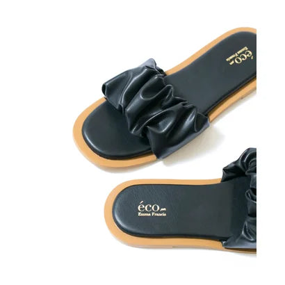 日本製【蘋果皮】【防水】Emma Francis 褶皺厚軟墊鞋墊平底涼鞋 ( 1032a-AP 101 )(Black apple leather)(ブラック アップルレザー)