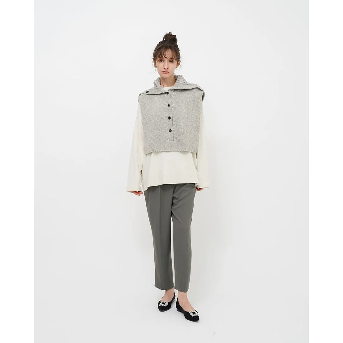 日本製 Emma Francis 平底珠寶搭扣高跟鞋(01t-ST 101)(Black satin)(ブラック サテン)