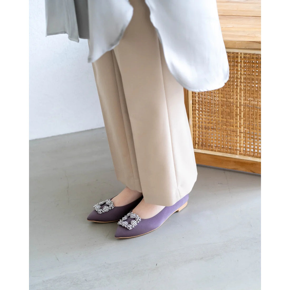 日本製 Emma Francis 平底珠寶搭扣高跟鞋(01t-ST 155)(Charcoal gray satin)(チャコールグレー サテン)