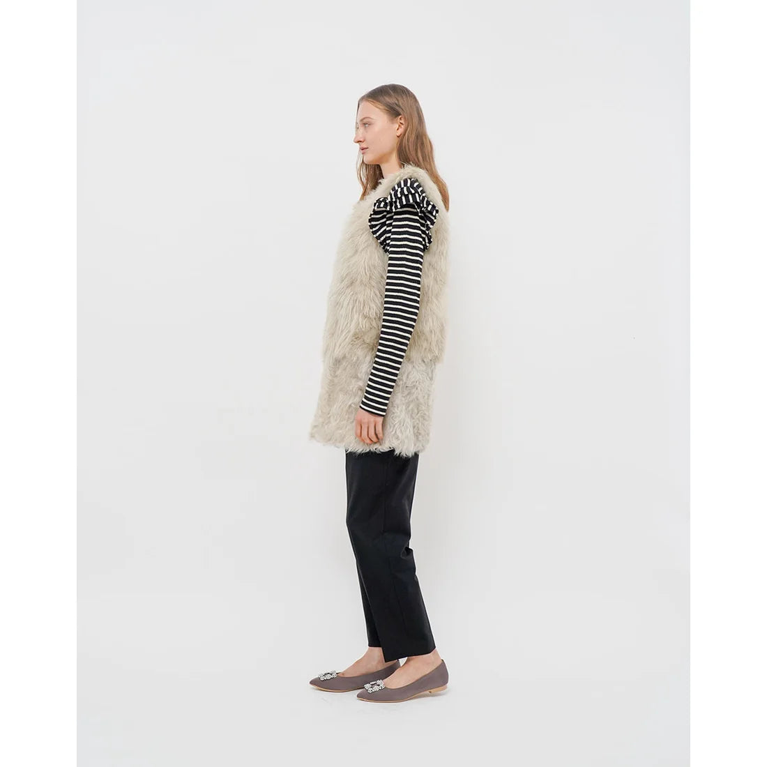 日本製 Emma Francis 平底珠寶搭扣高跟鞋(01t-ST 155)(Charcoal gray satin)(チャコールグレー サテン)