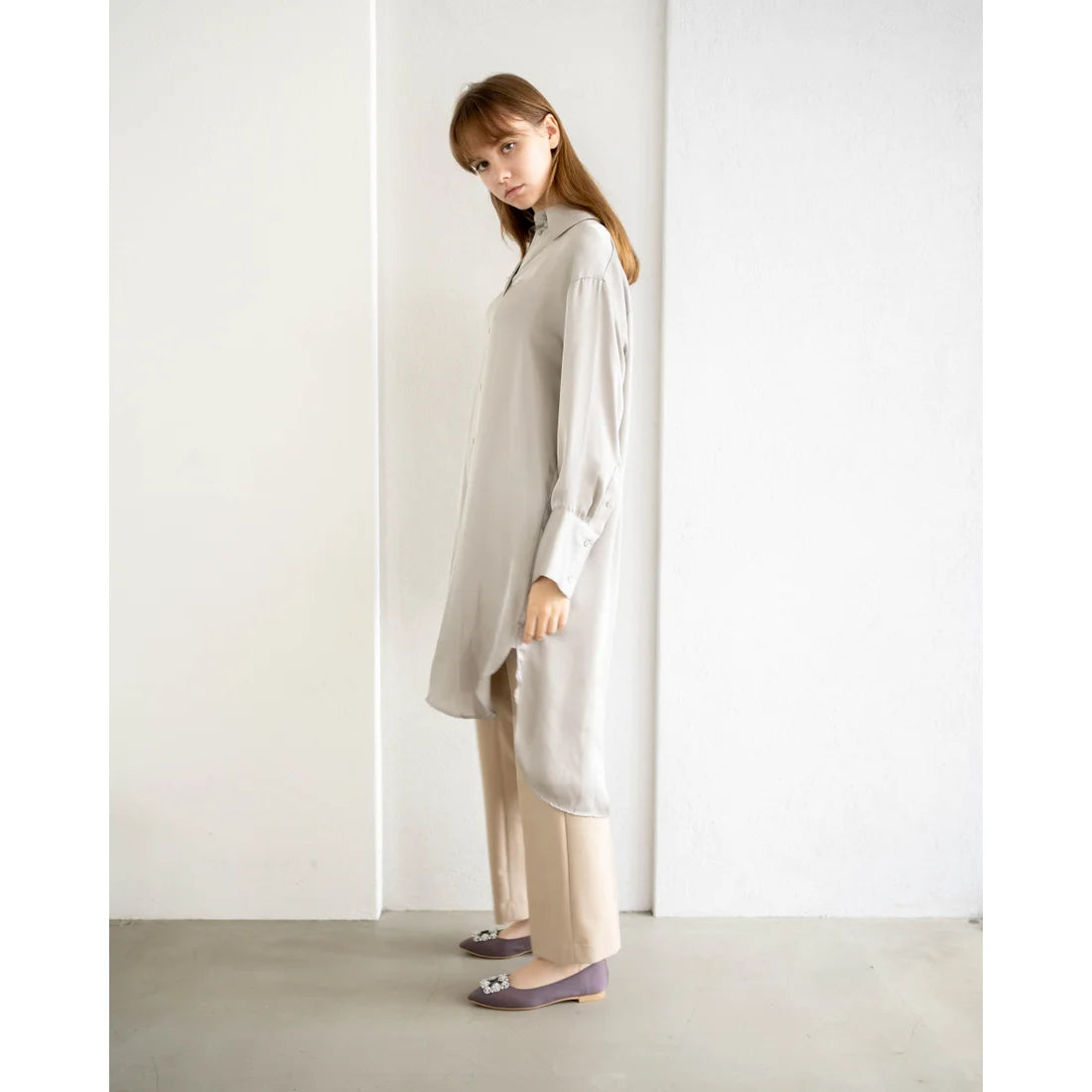 日本製 Emma Francis 平底珠寶搭扣高跟鞋(01t-ST 155)(Charcoal gray satin)(チャコールグレー サテン)