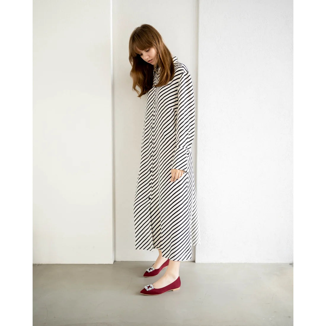 日本製 Emma Francis 平底珠寶搭扣高跟鞋(01t-ST 183)(Bordeaux Satin)(ボルドー サテン)