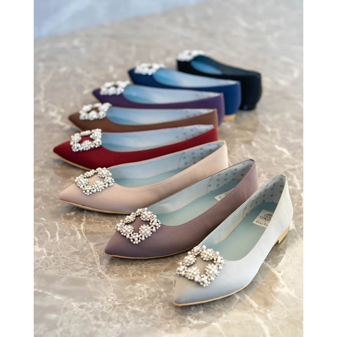 日本製 Emma Francis 平底珠寶搭扣高跟鞋(01t-ST 183)(Bordeaux Satin)(ボルドー サテン)