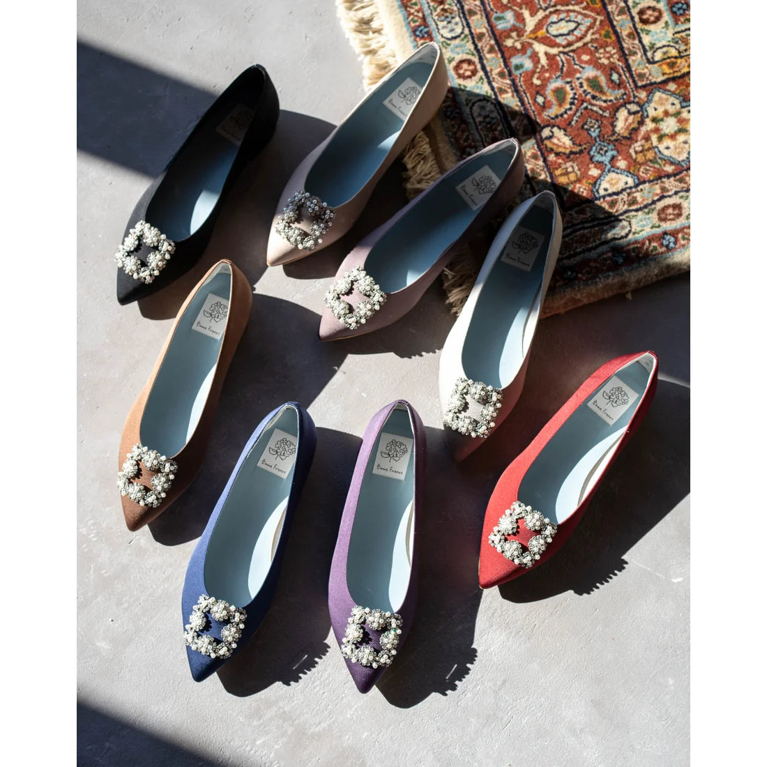 日本製 Emma Francis 平底珠寶搭扣高跟鞋(01t-ST 183)(Bordeaux Satin)(ボルドー サテン)