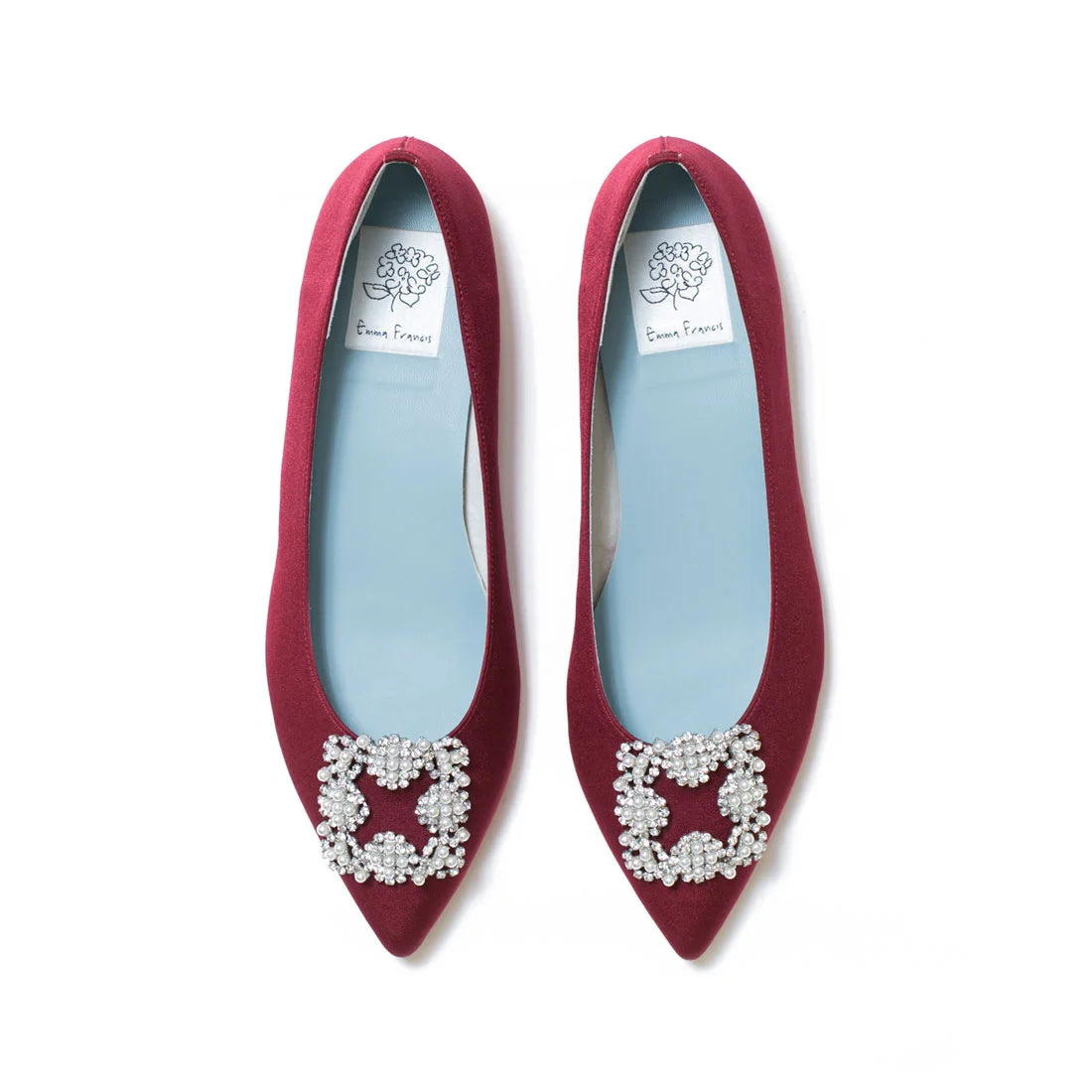 日本製 Emma Francis 平底珠寶搭扣高跟鞋(01t-ST 183)(Bordeaux Satin)(ボルドー サテン)