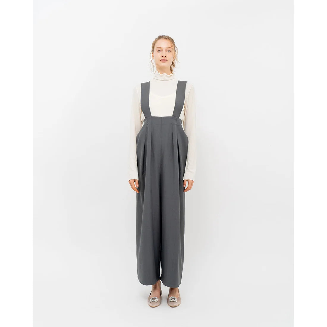 日本製 Emma Francis 平底珠寶搭扣高跟鞋(01t-ST 108)(Beige satin)(ベージュ サテン)