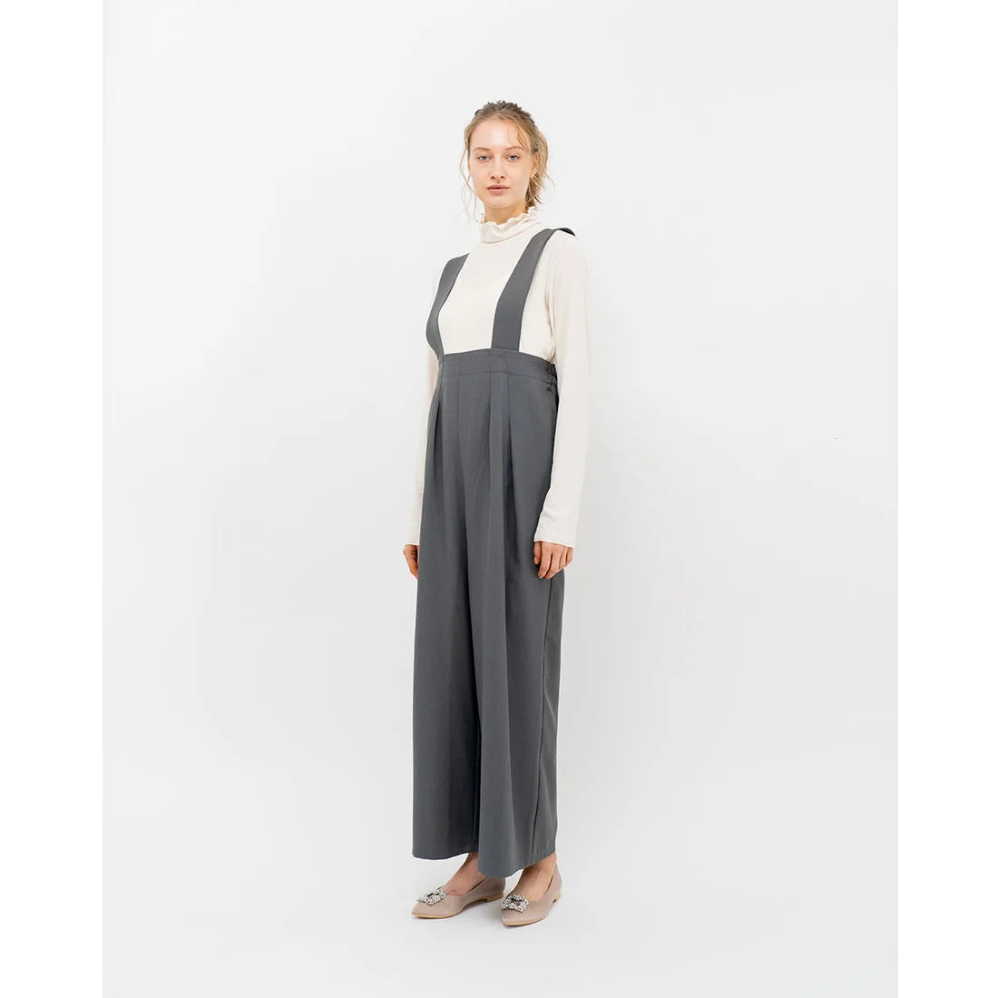 日本製 Emma Francis 平底珠寶搭扣高跟鞋(01t-ST 108)(Beige satin)(ベージュ サテン)