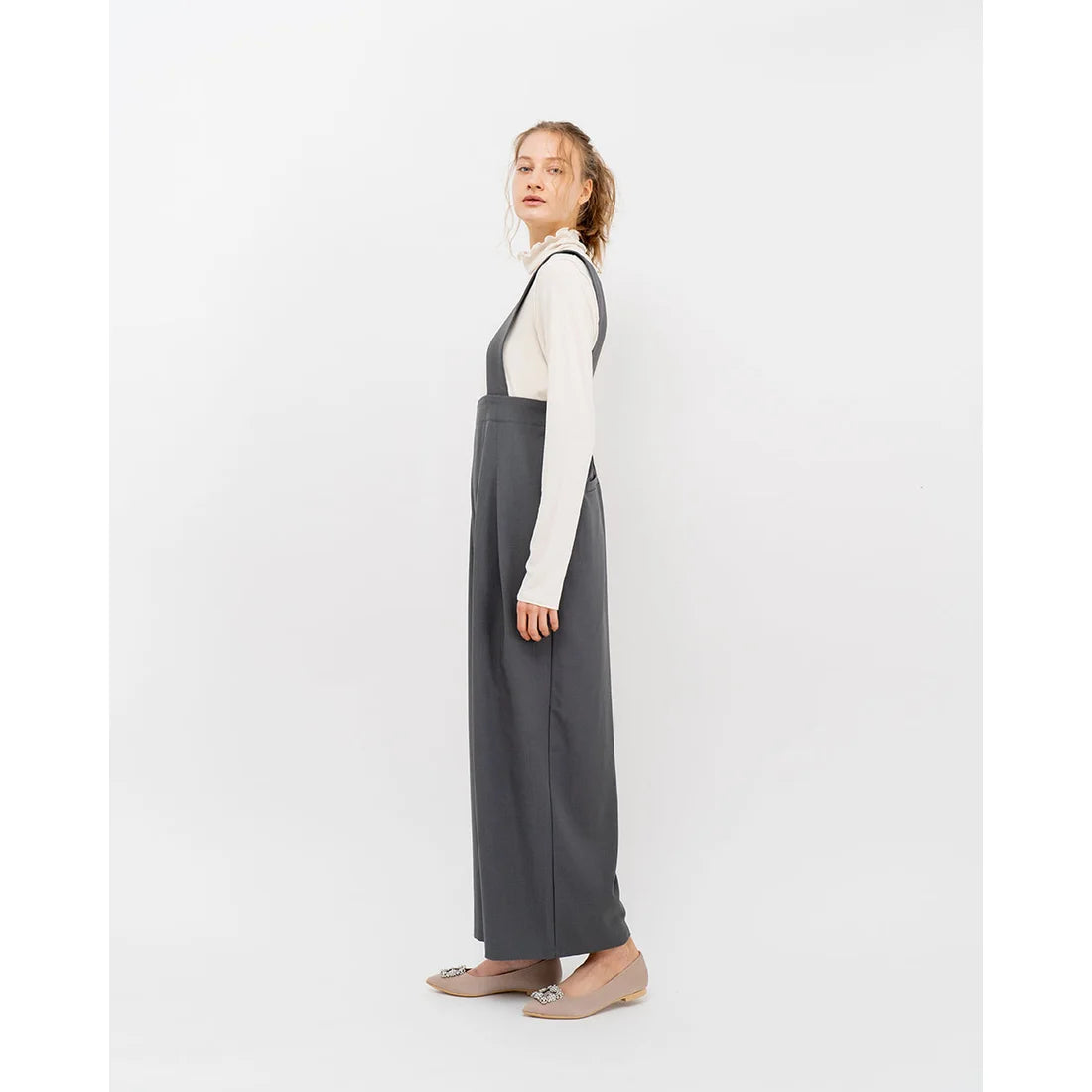 日本製 Emma Francis 平底珠寶搭扣高跟鞋(01t-ST 108)(Beige satin)(ベージュ サテン)