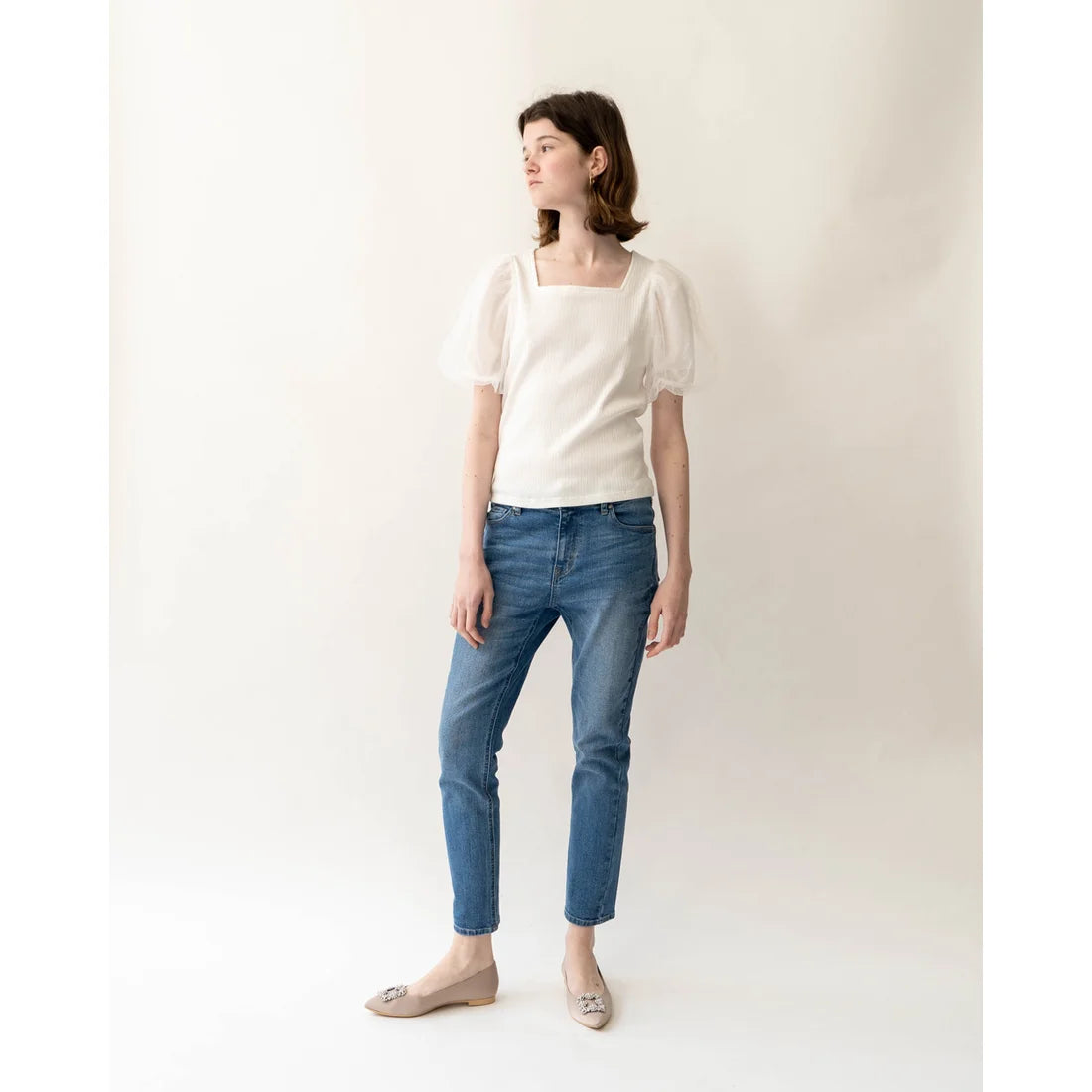 日本製 Emma Francis 平底珠寶搭扣高跟鞋(01t-ST 108)(Beige satin)(ベージュ サテン)