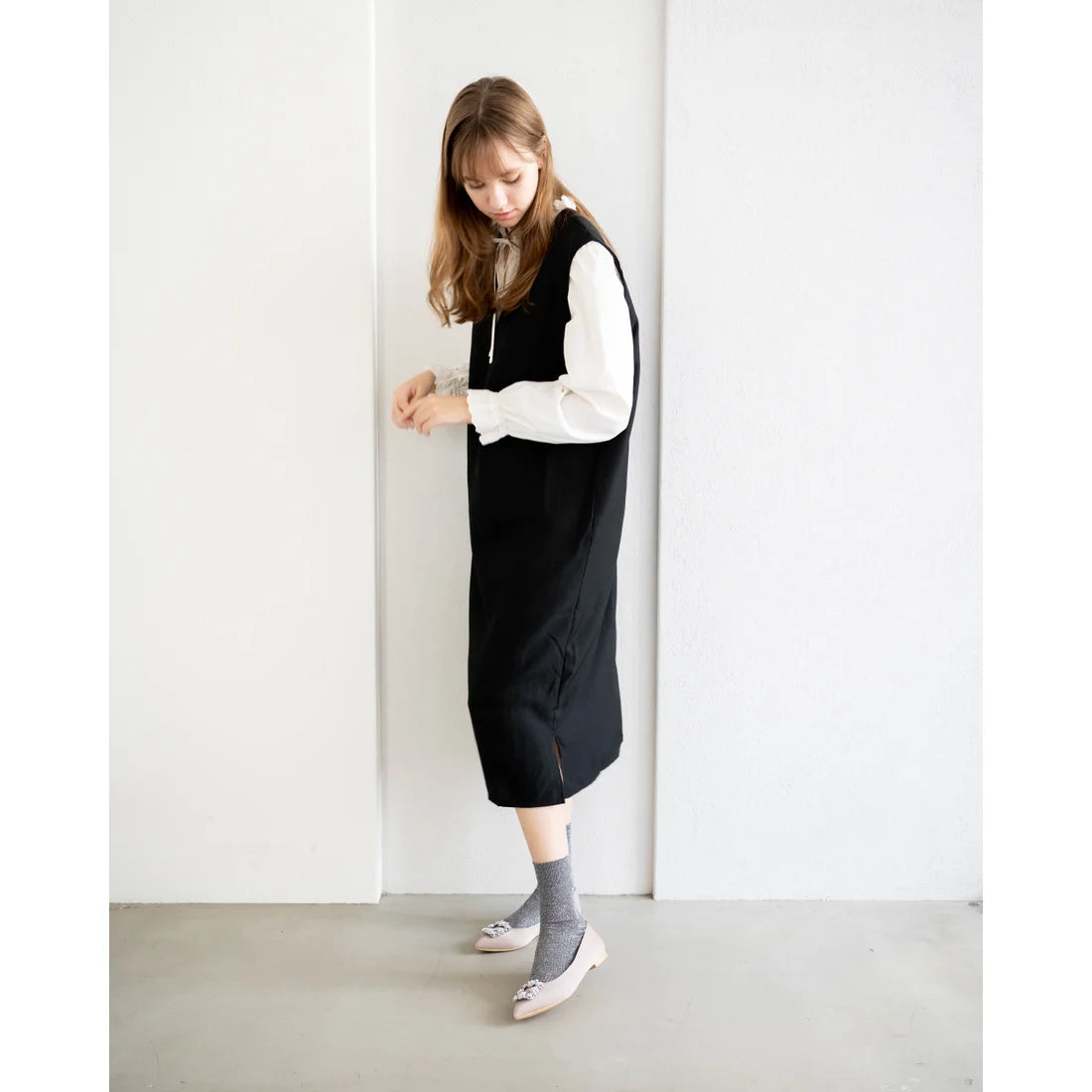 日本製 Emma Francis 平底珠寶搭扣高跟鞋(01t-ST 108)(Beige satin)(ベージュ サテン)