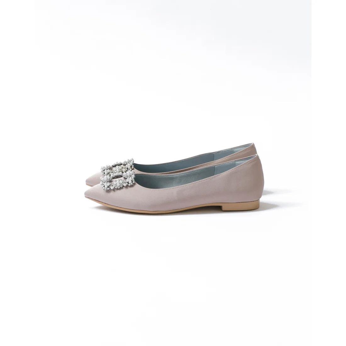 日本製 Emma Francis 平底珠寶搭扣高跟鞋(01t-ST 108)(Beige satin)(ベージュ サテン)