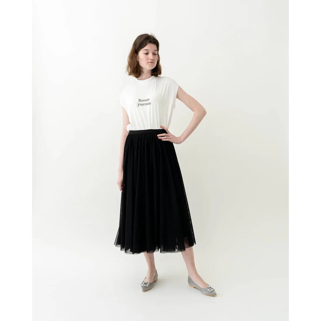 日本製 Emma Francis 平底珠寶搭扣高跟鞋(01t-ST 153)(Gray satin)(グレー サテン)