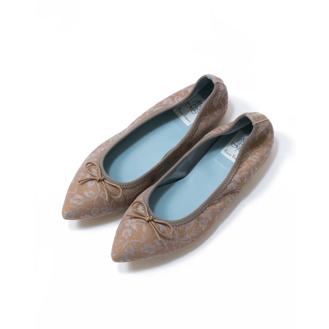 日本製【珍珠色調防水】Emma Francis尖頭平底芭蕾舞鞋(01b-L S551)(Charcoal gray lace leather suede)(チャコールグレー レース レザースエード)