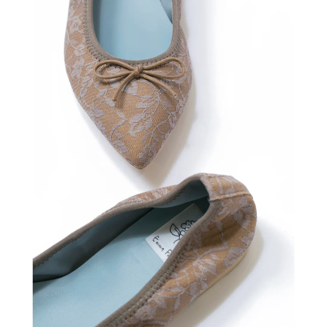 日本製【珍珠色調防水】Emma Francis尖頭平底芭蕾舞鞋(01b-L S551)(Charcoal gray lace leather suede)(チャコールグレー レース レザースエード)