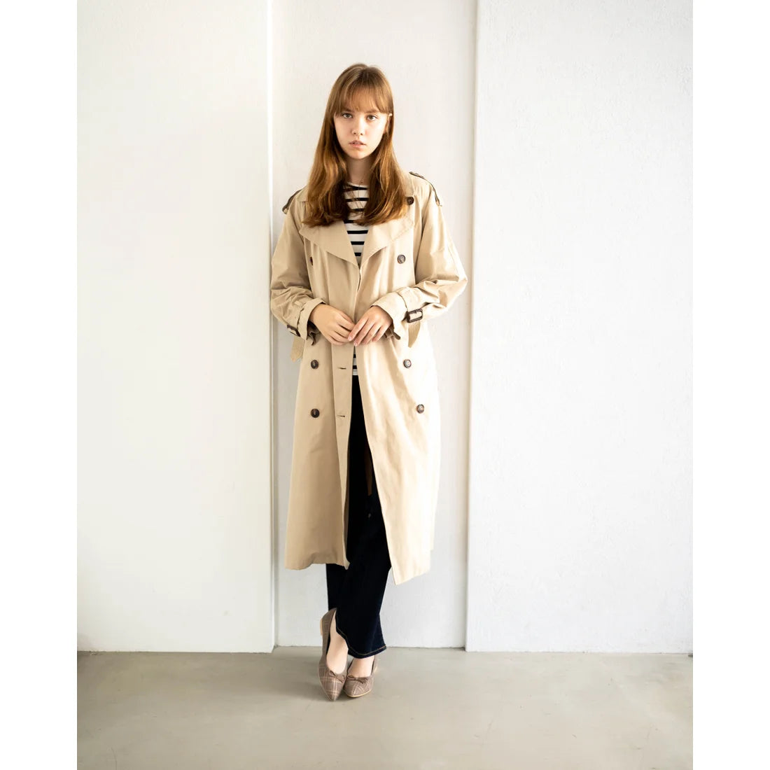 日本製【珍珠色調防水】Emma Francis尖頭平底芭蕾舞鞋(01b-L S531)(Oak check leather suede)(オーク チェック レザースエード)