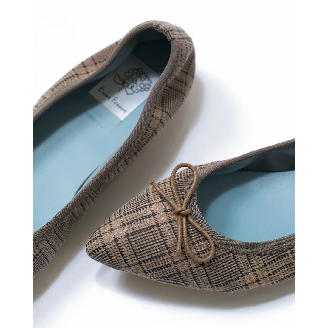 日本製【珍珠色調防水】Emma Francis尖頭平底芭蕾舞鞋(01b-L S531)(Oak check leather suede)(オーク チェック レザースエード)